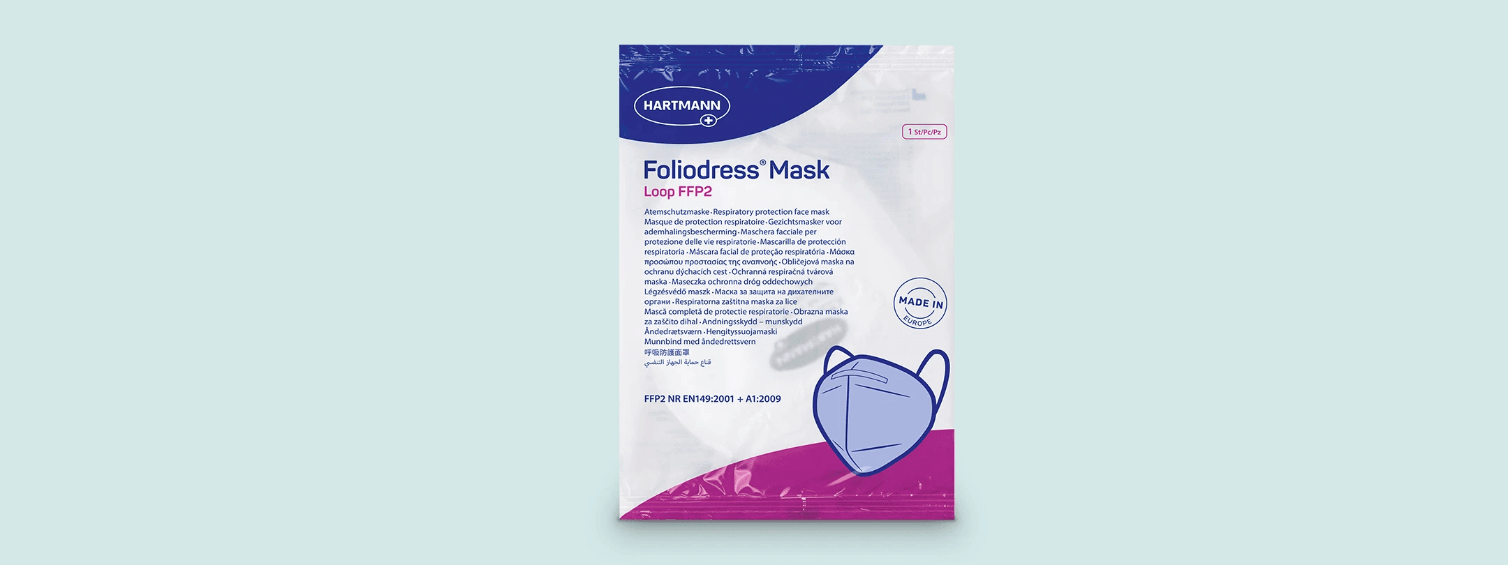 Foliodress Mask Loop FFP2 Atemschutz-Maske Verpackung